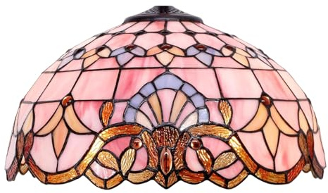 AIBOTY Vintage Tiffany Stil Buntglas Lampenschirme Ersatz, 16x9 Zoll Barock Lampenschirm Nur Tisch- Schreibtisch- Stehende Dekorative Beleuchtung,Rosa