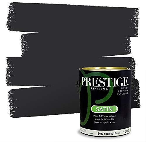 PRESTIGE Paints Exterior Paint and Primer In One, 1-Gallon, Satin, Comparable Match of Sherwin Williams* Tricorn Black*