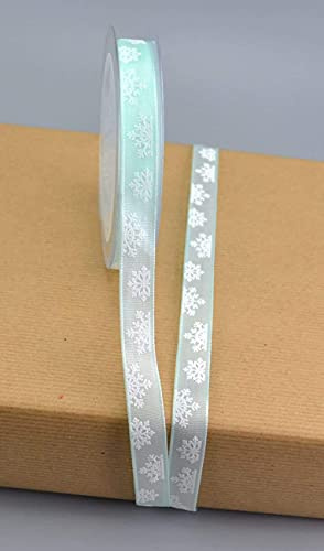 Dekoband „Snowflakes“ Mint 20 m x 15 mm Mintgrün Geschenkband Weihnachten Schleifenband mit Draht Schneeflocken Winter Deko Band