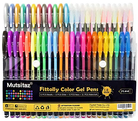 Mutsitaz 48 Stück Gelschreiber Gelstifte Set Inklusive Glitter Metallisch Pastell 4 Arten für Zeichnen Schreiben Erwachsene und Malbücher