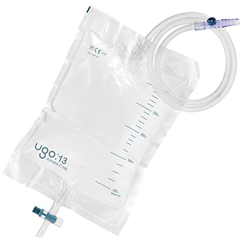 Ugo 2L Sacche per la notte (x10) - Sacchetti per drenaggio urinario/Cateteri notturni, rubinetto a T o a leva con connessione pulita (x10) (Ugo 13 - T Tap (Continuo), Sterile)