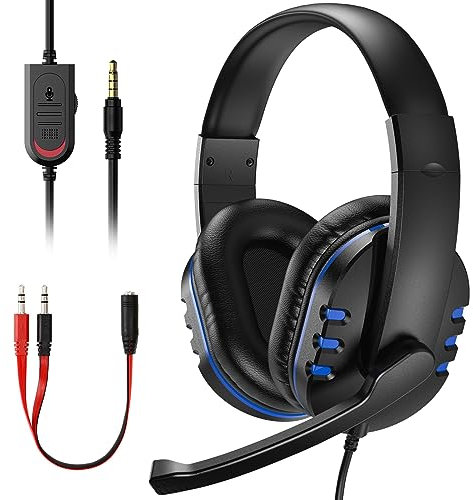 Diswoe Gaming Headset for Ps-4 Ps-5, Headset for Xbox One s 3.5mm Wired Over-head Stereo Gaming Headphone with Mic Microphone Volume Control for PC Xbox One s Tablet Laptop Smartphone