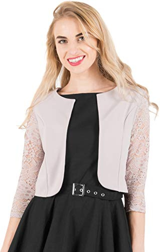 BlackButterfly Bolero Damen 3/4-Arm Spitzenärmel | Offene Front, Zum Überziehen, Ohne Verschluss, Blumenspitze, Mittlerer Stretch, Größen XS-5XL, Festlich