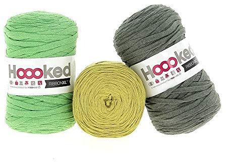 Hoooked RibbonXL Sparset aus 3 Rollen je 120 Meter Riesen-Textilgarn aus recycelter Kleidung in Herborium Green