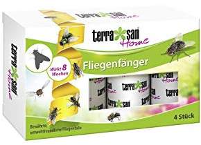 Terrassan Home - Atrapasamoscas (4 Unidades, Respetuoso con el Medio Ambiente, Cinta Adhesiva de Productos Naturales, Efecto de 8 semanas)