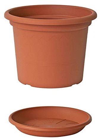 Euro3plast Geo Blumentopf mit Untersetzer 12 Größen und 9 Farben zur Wahl (50 cm, Terrakotta)