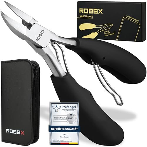 ROBBX® Profi Nagelzange für starke Fußnägel und Fingernägel | Weicher Griff | Inklusive stabilem Lederetui | Nagelschere für dicke Nägel