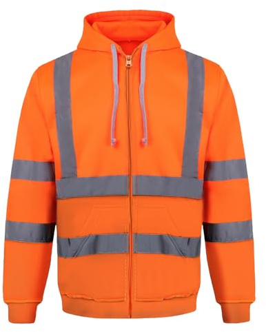 Yukirtiq Herren Warnschutz Sweatshirt Sicherheitsjacke Kapuzen Reflektierend Jacke Warnjacke Langarm Kapuzenpullover Arbeitsjacke Warnschutzjacke, Orange, L