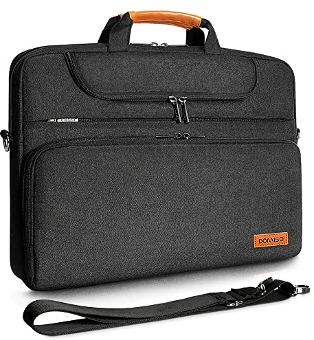 DOMISO Borsa per PC da 15-15,6 Pollici, Messenger Resistente all'Acqua con Tracolla, Compatibile con 15.6 Lenovo IdeaPad ThinkPad/HP Pavilion 15 ENVY 15 / Dell XPS 15 / Macbook/Asus, Nero