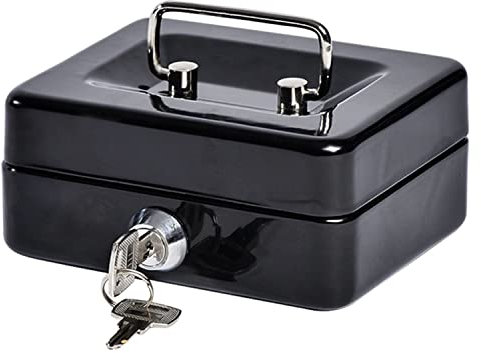 ProfitPlanet® 4-12 Petty Cash Money Tin Metal Safe Box with Lock 2 Keys | Safety Lockbox Security Moneybox | Small Medium Large (8, Black)