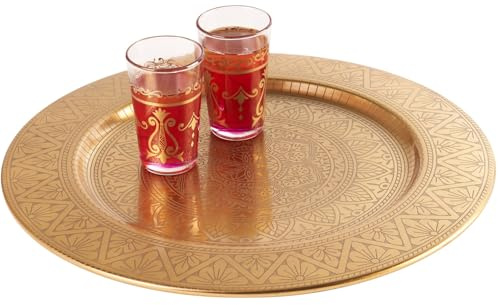 Orientalisches Serviertablett Manar modern aus Metall in Gold 35 cm