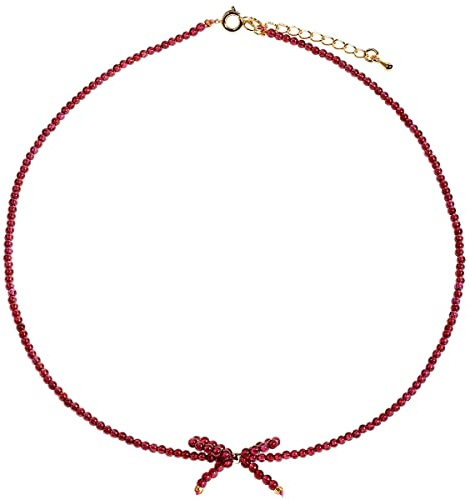 Jewboo Genuine Red Garnet Birthstone Choker Necklace for Women Crystals and Healing Stones Bowknot Cute Jewelry Gifts
