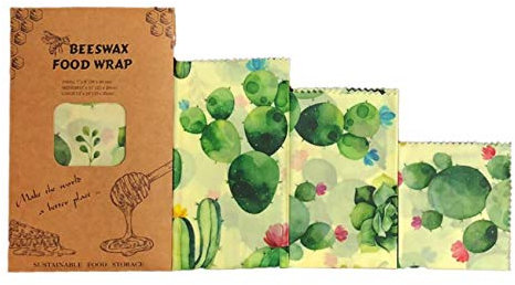 WellieSTR 3 Pack, Eco Friendly Reusable Beeswax Food Wraps, Sustainable, Zero Waste, Plastic Free Alternative for Food Storage - 1 Small, 1 Medium, 1 Large -(Cactus Print)