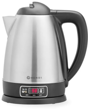 HENDI Bouilloire électrique, pour faire bouillir de l'eau, sans fil, base pivotante 360°, température réglable 40-100° C, 1,8 L, 230V, 1800 W, 225 x 168 x (H)288 mm, polypropylène, acier inoxydable