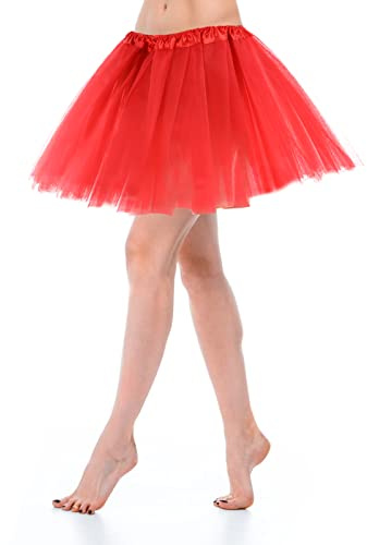 Yolev Tutu Skirts Adult, Red Tutu for Women, Elastic 3 Layered Tulle Ballet Dance Skirts for Halloween, Carnival Party