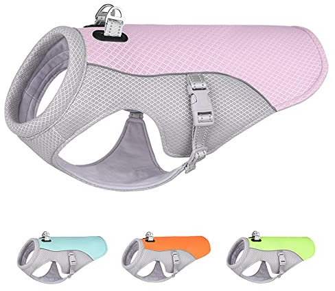 Hund Kühlweste,Mittelgroßen und großen Hunden Cooling Vest,Kühljacke,für Aktivitäten draußen, Wandern, Training,Hitzschlag bei Hunden vorbeugen-rosa M