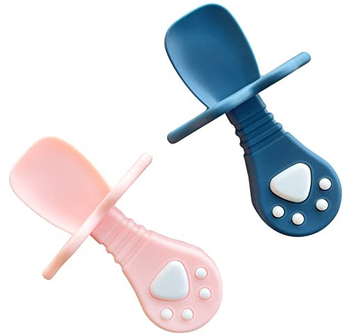 btrfe Baby Spoons 2 Pcs Led Weaning Silicone Baby Spoons Chewable Toddler Utensils First Stage Baby Feeding Spoon Set BPA Free Great Baby Gift Set, JWXGBS1