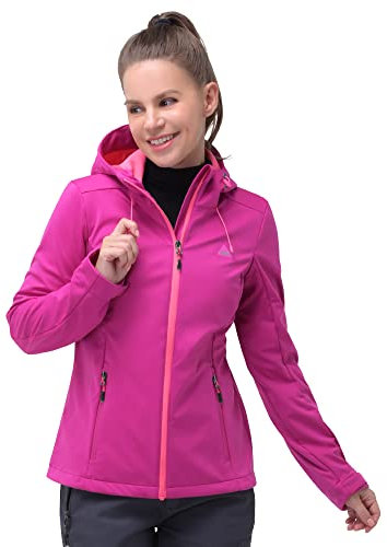 33,000ft Damen Softshelljacke Wasserdichte Winddichte Funktionsjacke Atmungsaktive Übergangsjacke Leichte Fahhradjacke mit Kapuze Windbreaker zum Laufen, Radfahren, Wandern，Lila 34