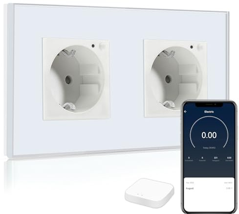 BSEED Zigbee Enchufe de Pared con Monitor de Energía,Doble Enchufe Inteligente Compatible con Alexa y Google Home,Programable con Temporizador,Control Remoto por APP,16A Zigbee Blanco