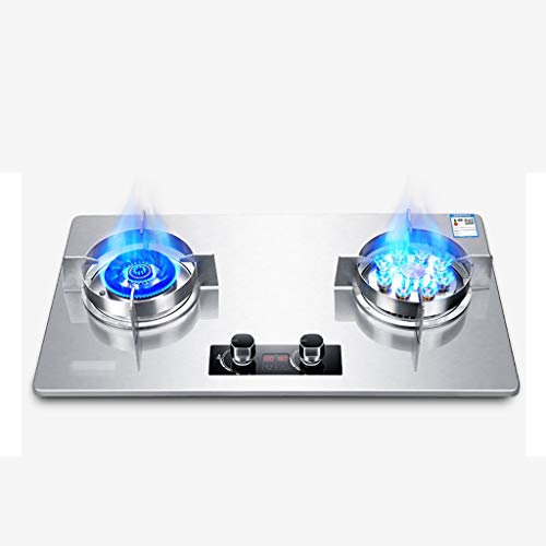 IBOWZ Tables de Cuisson à Gaz Table de Cuisson à gaz 75 cm 2 brûleurs,Anneau à Neuf cavités de 7,0 KW + Anneau équilibré de 5,2 KW,avec Support Coupe-Vent en Acier Inoxydable,Protection Contre Les