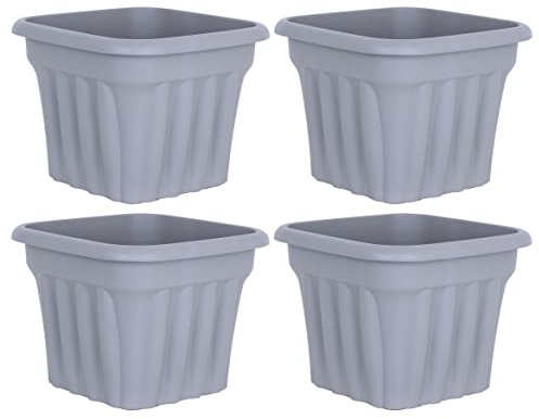 JMS we create smile (Set of 4) 40cm Large Upcycled Grey Plastic Square Planters Indoor/Outdoor Plant Pot Lightweight & Weather Resistant Design Style Garden Planter Plant Herb Flower Pot For Home