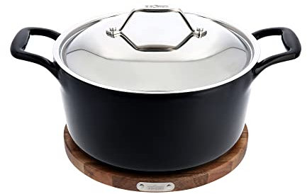 All-Clad Horno holandés de hierro fundido esmaltado con tapa, 6 cuartos de galón, negro