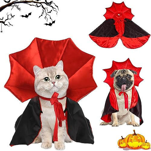 Halloween Hund Katze Kostüm Umhang, Haustier Vampir Umhang, Vampir Umhang mit Melone Fledermausflügel Haustier Cosplay Kostüme, für Katzen und Kleine Hunde für Halloween Nacht Blutige Zombie (A, M)