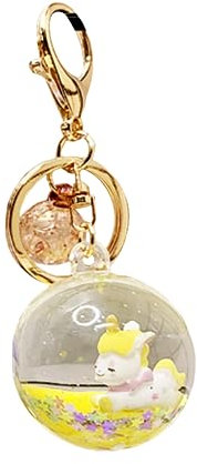 ZDHC Porte-clés mignon en forme de boule de cristal licorne sable mouvant mouvement créatif flottant aide à se détendre porte-clés sac pendentif pour filles, jaune, taille unique