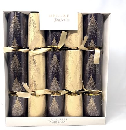 Pride Home & Garden Classic Christmas Party Crackers for loved ones | Birthday Party Crackers | Luxury Christmas gold & Brown tree Party Crackers,Xmas crackers | Multicolour (DELUXE Gold/Brown/TREE)