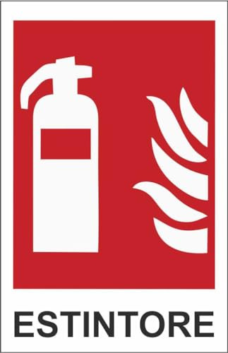M-ITALY CARTELLO SEGNALETICO - ESTINTORE CON FIAMME - Adesivo Extra Resistente, Pannello in Forex, Pannello In Alluminio (30x42, Plastica)