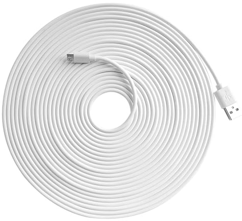 Anomat 25ft Usb to Micro Usb Extension Surveillance Camera Power Cable Compatible with Wyze Cam Pan, Oculus Go, Blink, Yi Home Camera, Kasa Cam Security Camera - White