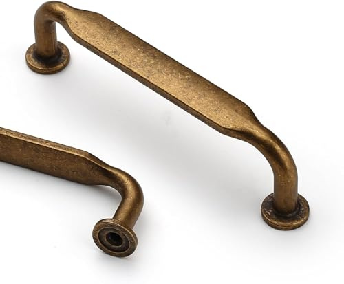 Coinkoly 10 Pack Antique Brass Cabinet Handles - 96MM Hole Centers Vintage Drawer Handles for Kitchen Cupboards