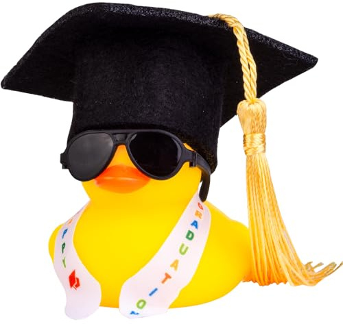 Mwmoeen lustige Akademiker Ente mit Diplom, Abschlussfeier Deko Geschenk | Mini Graduierung Ente Auto Armaturenbrett Dekoration mit Hut Schärpe Brille Schärpe, Geschenk bei Prüfungen Abschlussfeier