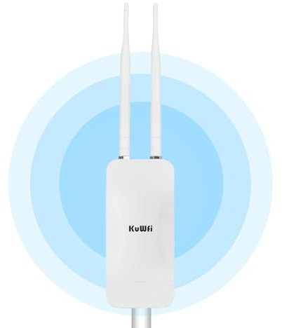 Access Point Wireless da Esterno per Giardino e Casa, KuWFi Router e Ripetitore WiFi AC1200 Dual-Band, Impermeabile IP65 con POE/DC, Facile Installazione per Interno Esterno