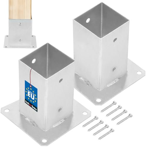 KOTARBAU® 2er Set Aufschraubhülse 80 x 80 mm Vierkantholzpfosten Pfosten Bodenhülse Zaunträger Hülse Bodenplatte Pfostenträger aufschrauben Anker Feuerverzinkt
