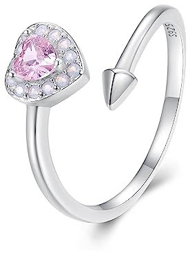 925 Sterling Silber, minimalistischer Roségold-Herz-Stimmungsring, Kristall-Farbwechselstein, Größe verstellbar, für Frauen und Mädchen