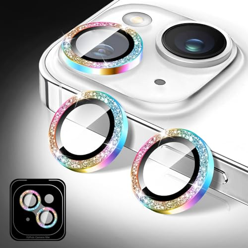 Kucheed Bling Camera Lens Protector Compatible for iPhone 12/12 Mini, Glitter Tempered Glass Camera Cover Film Stickers, Sparkling Automatic Alignment Individual Metal Rings Phone Accessories
