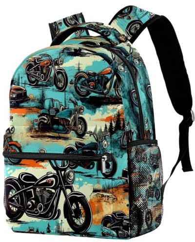 Vintage-Motorrad-Rucksack für Kinder, Lagre-Kapazität, Tagesrucksack, Schultasche, Büchertasche für Teenager, Grundschule, mehrfarbig, One size