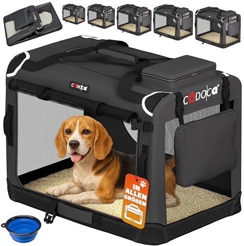 CADOCA® Hundebox faltbar Transportbox L 70x52x50cm robust atmungsaktiv Transporttasche Auto Rückbank Haustiertransportbox Hundetragetasche Anthrazit