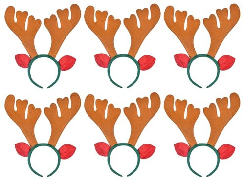 UieaMsio Geweih Haarreif, 6 Stück Rentier Haarreif, Weihnachten & Kopfbedeckung mit Rehohren für Erwachsene und Kinder, Ideal für Weihnachten und Kostümpartys – 35 x 30 cm