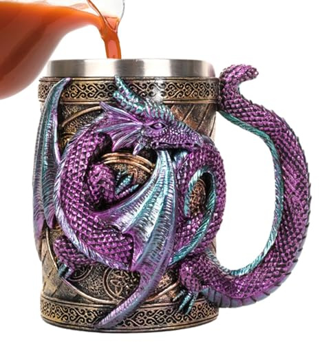 Drachentasse – mittelalterliche Tasse, mittelalterliche gotische Bierbecher | Wikinger-Trinkbecher, neuartiger Gothic-Bierkrug-Krug, 568 ml, neuartiger Trinkbecher aus Edelstahl für Tee, Kaffee, Pa