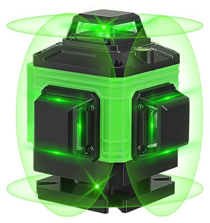 Green Laser Level 4x360° - 16 Lines Self Leveling Horizontal & Vertical Cross Line Spirit Tool with Battery Remote Controller Charger for Indoor Outdoor