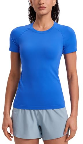CRZ YOGA Women's Seamless Sports T Shirts Breathable Short Sleeve Top Active Gym Running Fitness T-Shirt Sparkle Blue 12