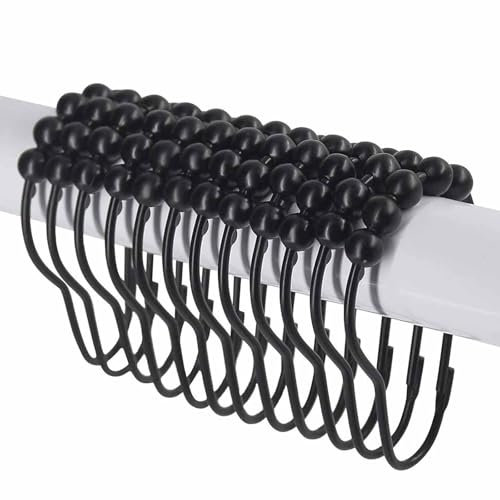 24 Pack Shower Curtain Hooks Rings Roller Balls Shower Rings Stainless Steel Metal Rust Free. （Black）
