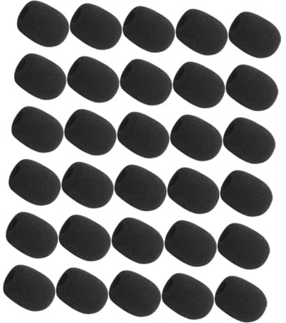LALADEFIEE 30pcs Mini Microphone Foam Covers Windscreen Pop Filter Shield, 30×22×8mm Black Protective Mic Covers for Headset and Handheld Microphones, Foam Micro Filter for Music and Stage