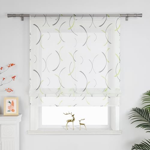 Joyswahl Raffrollo mit Tunnelzug Lichtdurchlässig Raffgardinen Wohnzimmer Fenster Vorhänge raffrollos für Fenster Stangendurchzug Modern HxB 140 x 100 cm Grün 1 Stück