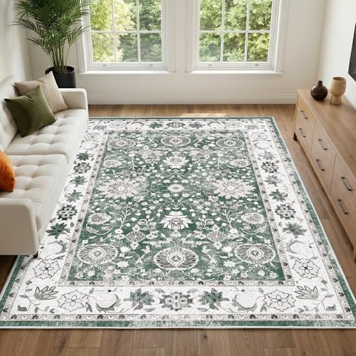 IKALIFE Large Green Washable Rug, 300 x 400 cm Non Slip Low Pile Area Rug | Soft texture, Non-shedding, Easy care, Suitable for large living spaces, dining areas, family rooms