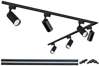 Kit complet d'éclairage de piste 6 lumières, système d'éclairage de piste LED 20 W 6000 K Cool White avec 2 x 1 m têtes de rail supplémentaires pour expositions/couloirs (Noir 6 têtes 6000K)