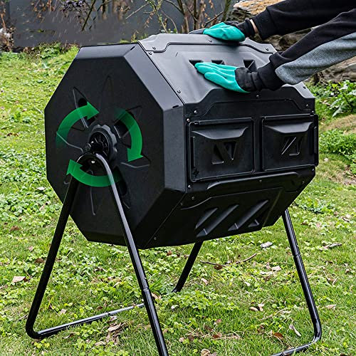 Poubelle à compost d'extérieur double rotation, 110 litres, composteur de jardin à 360° pour jardin, cuisine, terrasse, cour