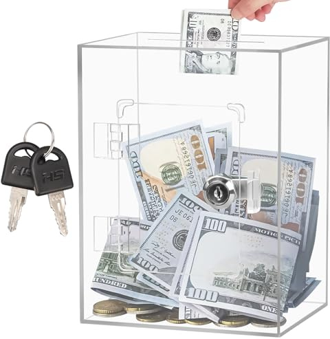 Spardose Acryl Transparente, Durchsichtig Sparschwein mit Schlüssel und Schloss, Spendenbox Abschließbar, 20x15x12cm Groß Sparschwein für Erwachsene für Budget Sparen Münzen und Bargeld (Klar)